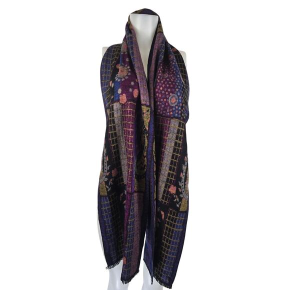 100% Cashmere Purple Navy Design Scarf Headdress Decor - Picture 1 of 5